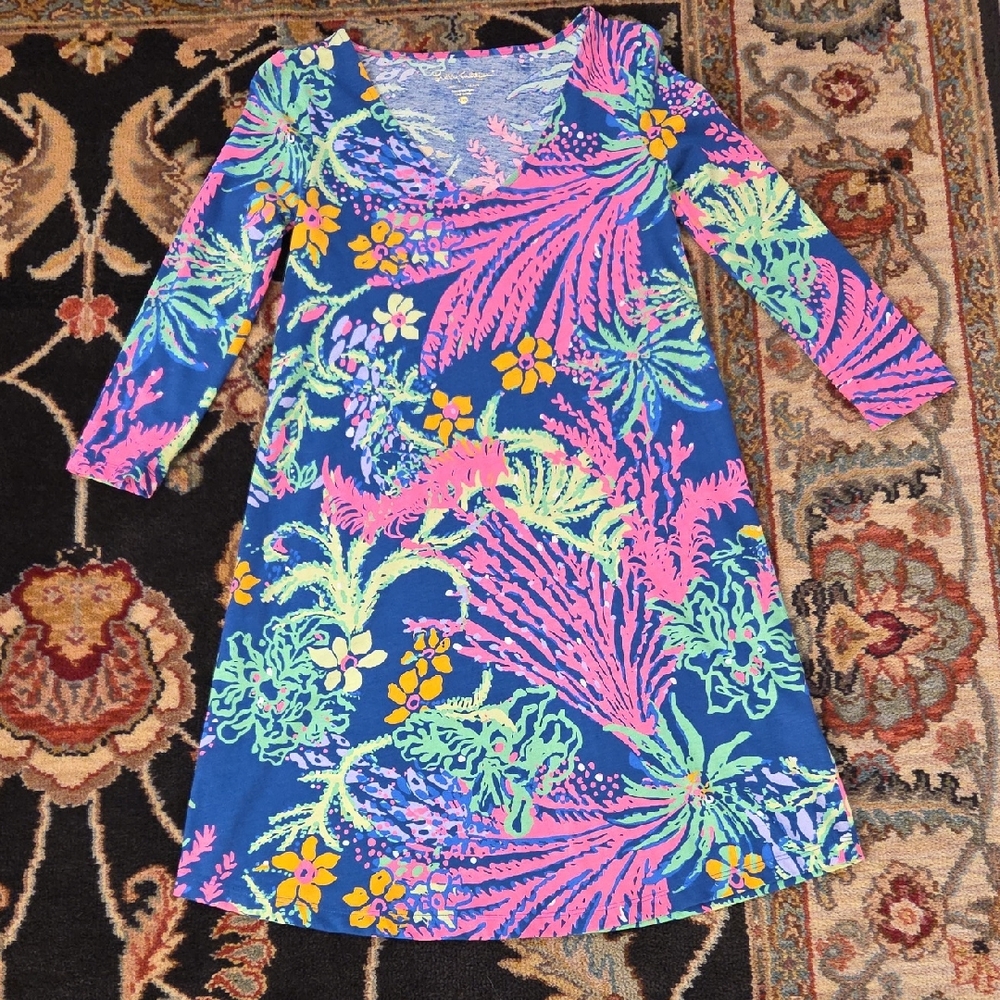 Lilly Pulitzer Vibrant Blue and Pink Long Sleeve Dress